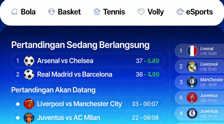 Tampilan dashboard M88 MSports yang menunjukkan berbagai menu olahraga dan pertandingan yang tersedia